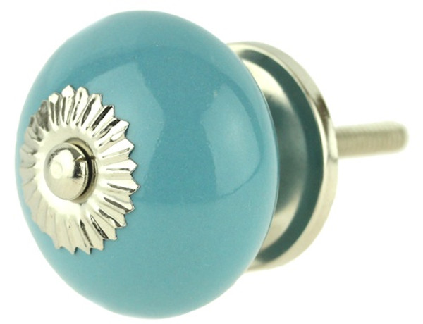 Aqua Blue Ceramic Knob w/ Nickel Rosette - 1 1/2"