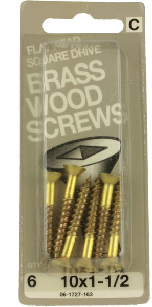 #10 X 1-1/2" Solid Brass Flat Square Drive Wood Screws 6-Pak H-06-1727-163