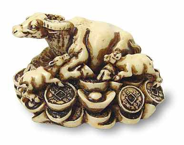 Faux Ivory Chinese Water Buffalos S-657-9