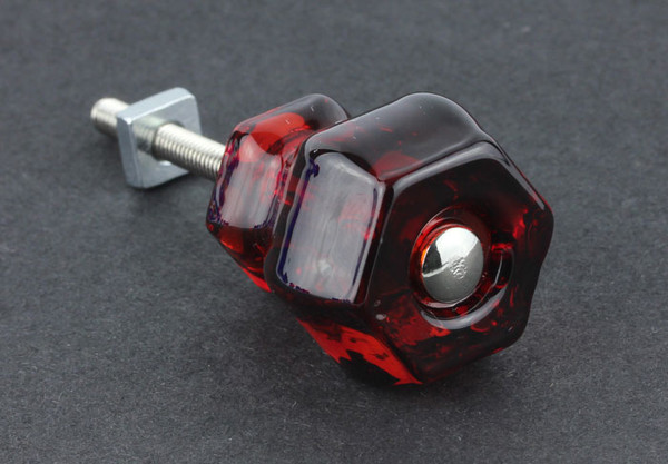 Antique Ruby Red Glass Knob - 1-1/4"