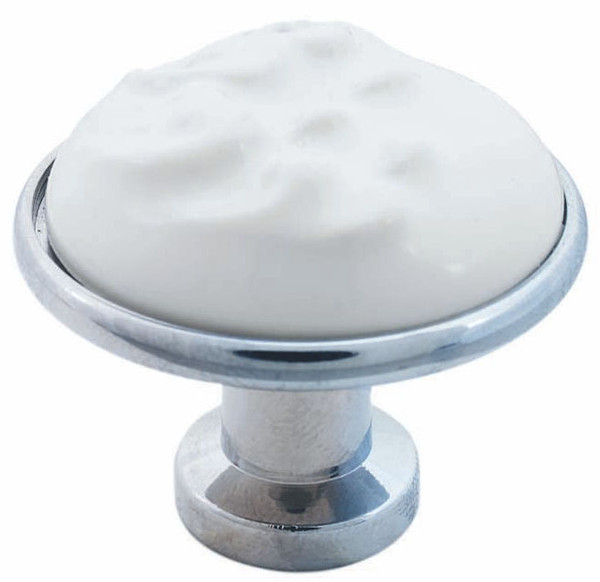 White Ceramic Waves Knob w/ Chrome Base - 37mm