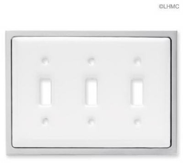 Triple Switch Wall Plate - White Ceramic W/ Chrome LQ-68970