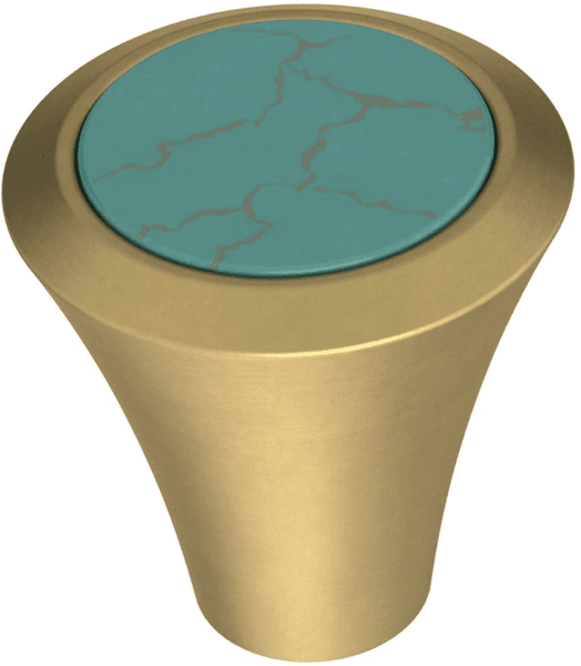 Brushed Brass Knob w/ Agate Turquoise - 1 1/8" (29mm)