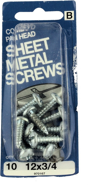 12 x 3/4" Combo Pan Head Sheet Metal Screws - 10 Pack