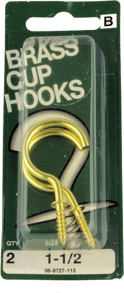 1 1/2"  Brass Cup Hooks - 2 Pack