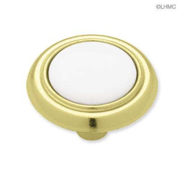 Kitchen Cabinet Knob - Brass Plated - White Ceramic 1-1/4"  K31-P162-2BP