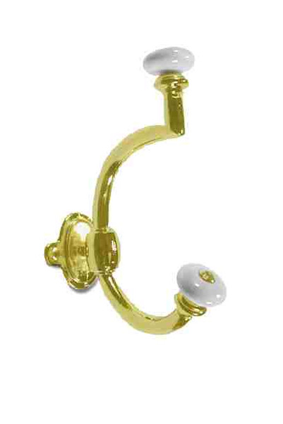 Two Prong Coat Hook - Ceramic & Brass Plated - Front Mount H21-P2351BP