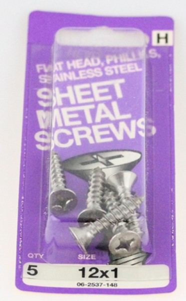 Stainless Flat Head Phillips Sheet Metal Screw - 12 x 1" - 5 Pack H-06-2537-148