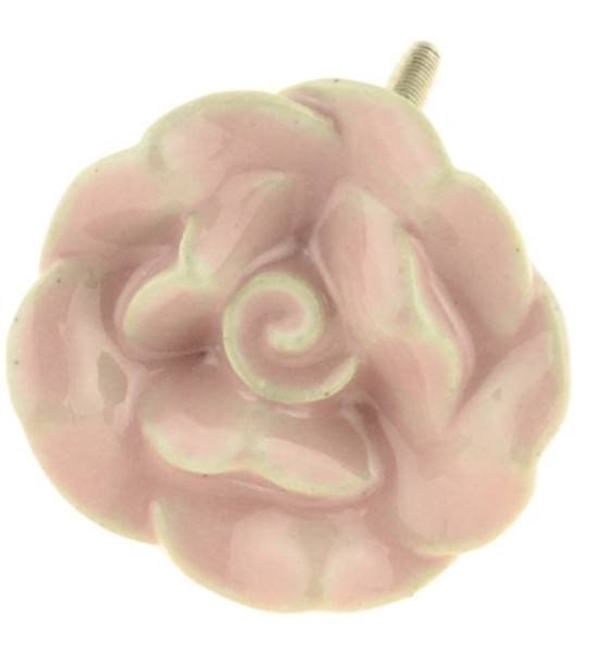 Pink Ceramic Rose Bud Drawer Knob 2" Hand Crafted DL-PKRFL-001