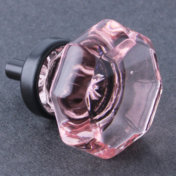 Pink Cut Glass Knob - Octagon w/ Oil Rubbed Bronze 36mm