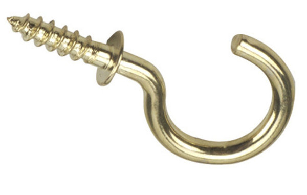 1" Cup Hook w/ Shoulder Brass Plated (100 PER BAG)