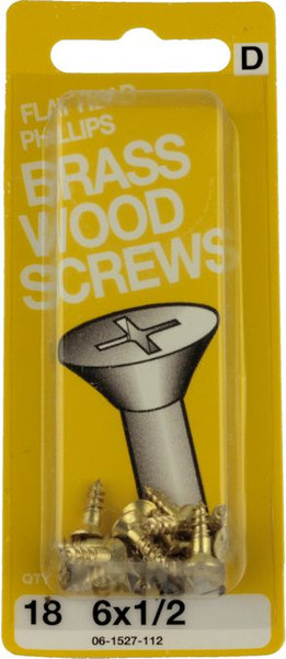 6 X 1/2" Solid Brass Flat Phillips Wood Screws 18-Pak 06-1527-112