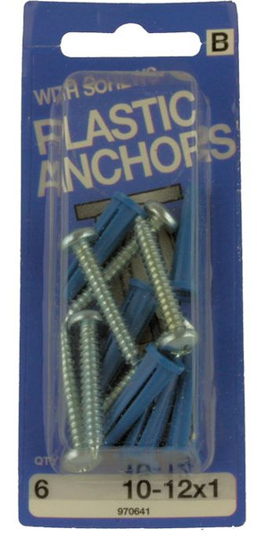 Plastic Anchors with Screws. 10-12x1, 6 Pack H-970641