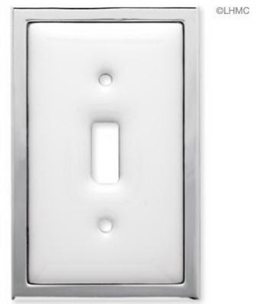 Single Switch Wall Plate -  White Ceramic W/ Chrome LQ-68976