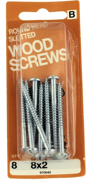 #8 x 2" Round Head Slotted Wood Screws - 8 Pack