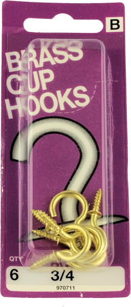 3/4" Brass Cup Hooks - 6 pack