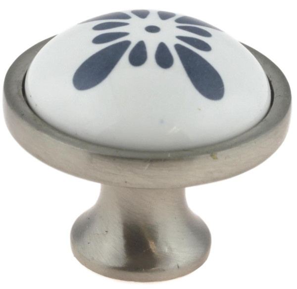 Designer's Blue-Grey on White Satin Nickel Knob LQ-PBF650Y-B-C