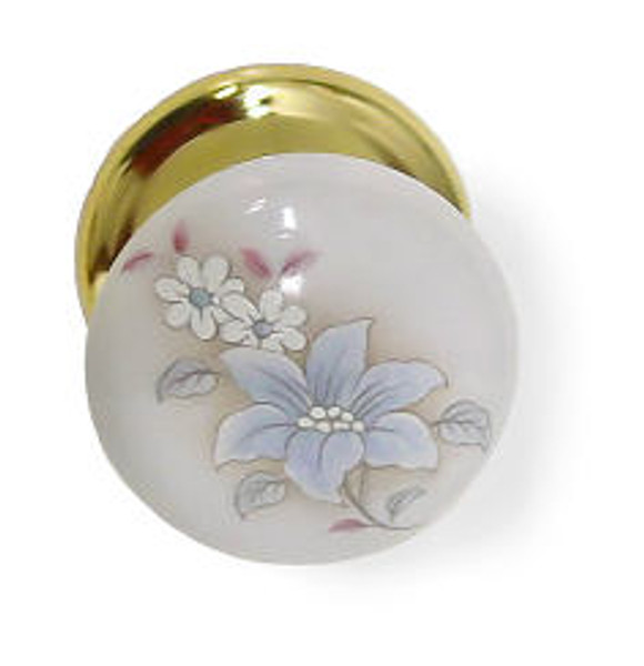 Bi-Fold White Porcelain Door Knob With Delicate Flowers And Brass D31-356CARBT