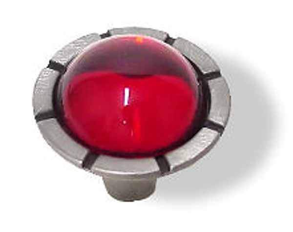 Ruby Red Glass Lilly & Brushed Satin Pewter Knob 1 1/4"