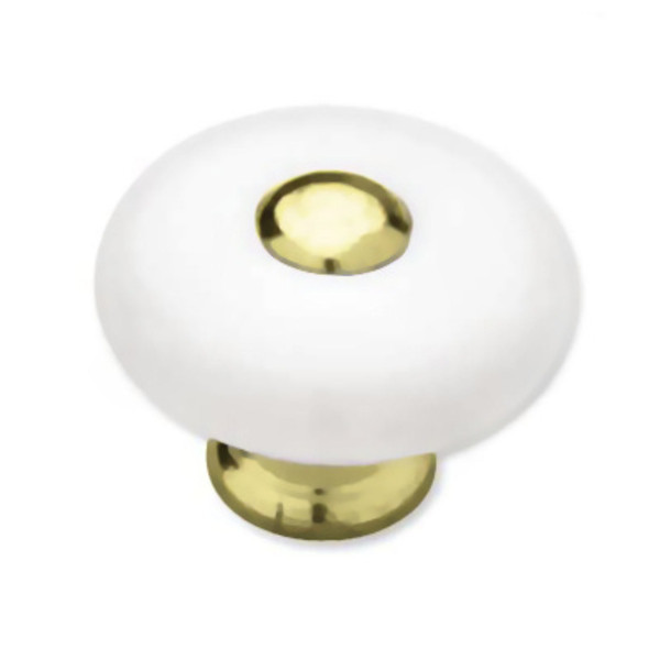 White Ceramic Knob w/ Brass Base 1-1/4"  L-P95914-WPB-C
