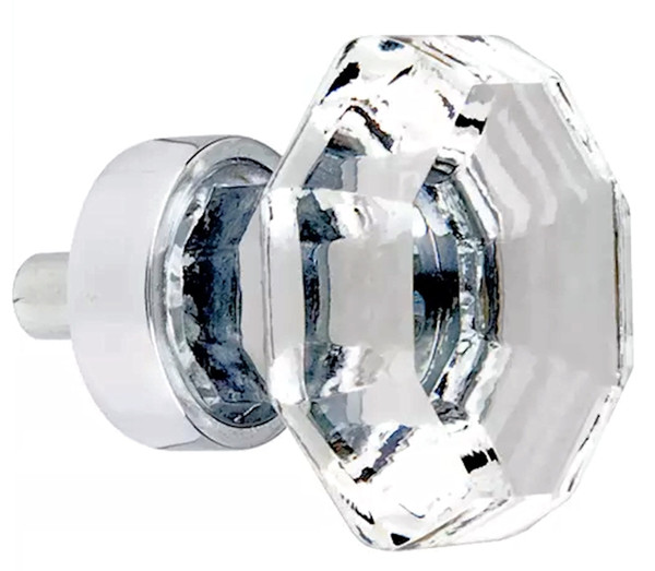 Clear Cut Glass Knob - Octagon Brushed Nickel 36mm