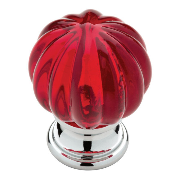 Chrome & Acrylic Red Ridged Ball Knob - 1-1/4" P30104-102-C