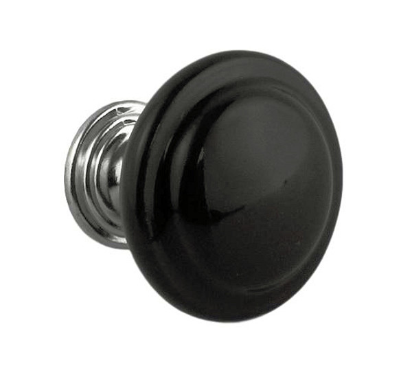 Black Ceramic Knob w/ Chrome Base - 35mm K35-088-1CP-BLK