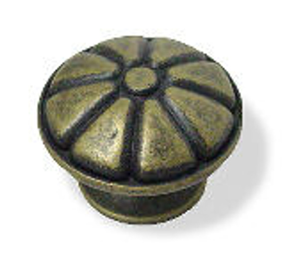 Distressed Antique Brass Knob Spoked or Flower Design  1-1/2" LQ-PN0848M-SND-C