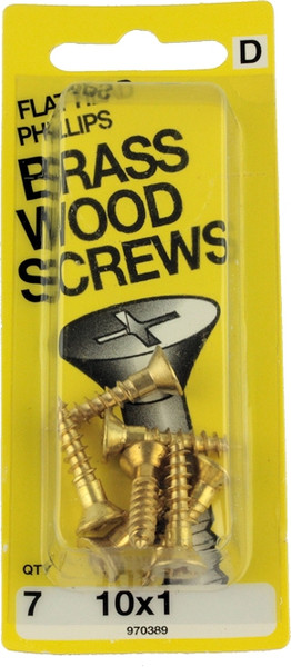 #10 x 1" Flat Head Brass Wood Screws - 7 Pack H-970389