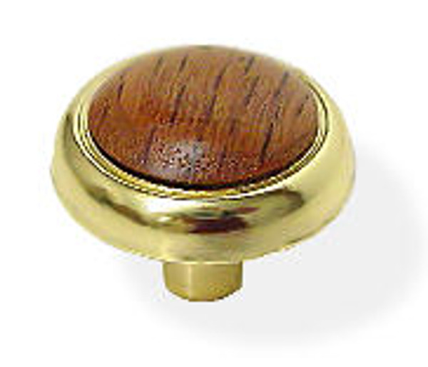 Bright Brass Knob W/ Wood Insert 1-1/8" L-P50080-PBO-C