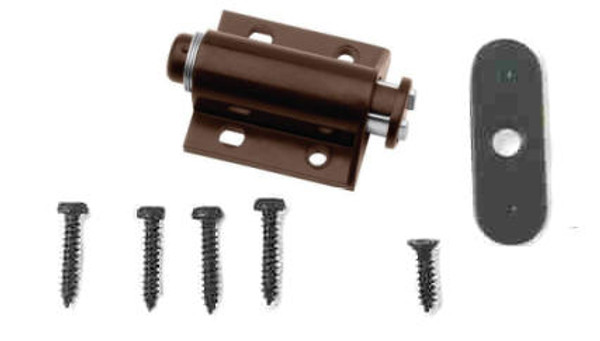 Spring Loaded Brown Magnetic Touch Latch w/ Screws & Strike - 1 3/4"