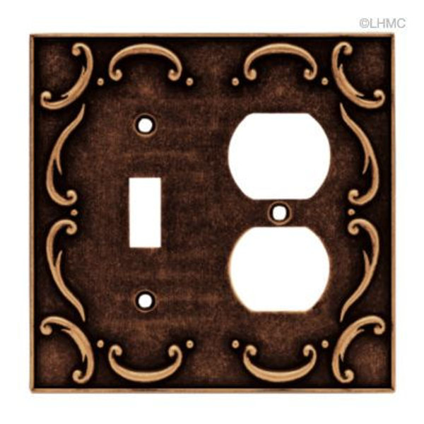 Switch & Duplex Wall Plate - French Lace - Sponged Copper L-64275