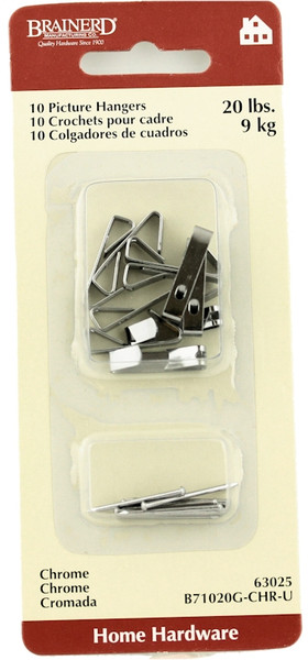 20 Pound Picture Hanging Hooks With Nails -10 Pack  B71020G-CHR-U
