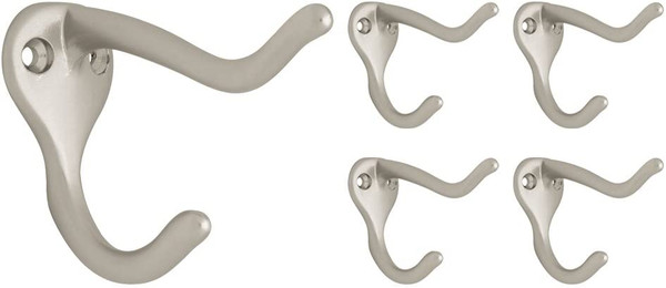 (5 PACK) Shaker Style Hook in Satin Nickel - 3"