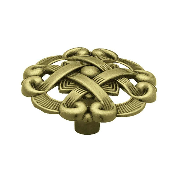 Antique Brass Weave Pattern Cabinet Knob - 1 1/2"