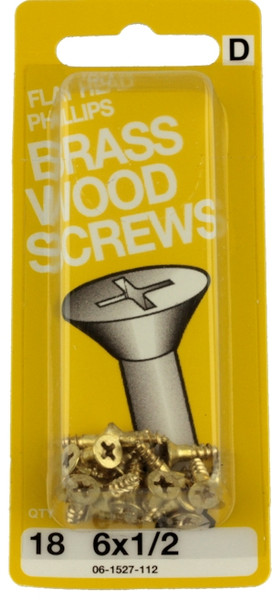 6 x 1/2" Flat Head Brass Wood Screws - 18 Pack