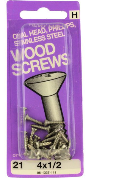 Stainless Steel Wood Screws #4 X 1/2" Phillips Oval 21 Pack H-06-1337-111