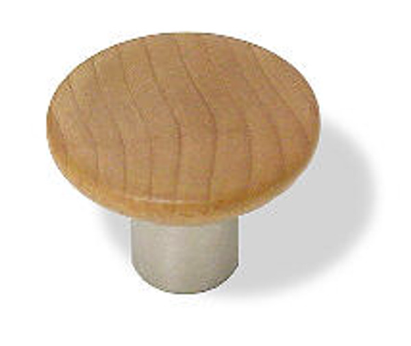 Wood Knob Satin Nickel Basel Base - Maple Finish - 1 1/4" LQ-PN0849M-PL1-C