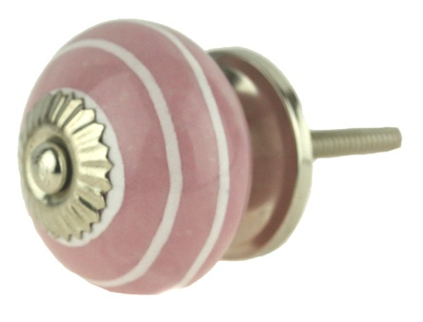 Pink Ceramic Knob w/ White Rings - 1 1/2"