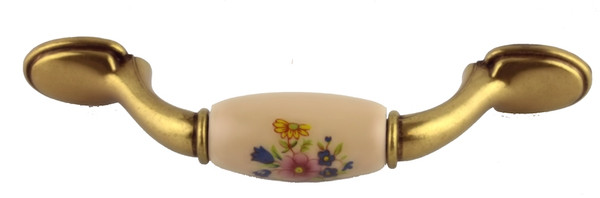 Cabinet handle - Antique Brass & Dark Almond With Flowers P50012-ABA-C