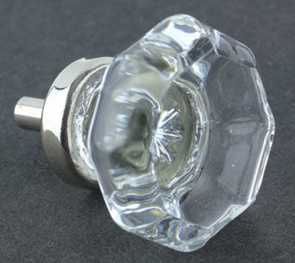 Clear Cut Glass Knob - Octagon w/ Chrome 36mm