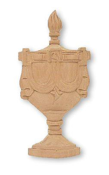 Wood Carving - 6-1/2" Trophy Urn w/ Draped Ribbons & Flame
