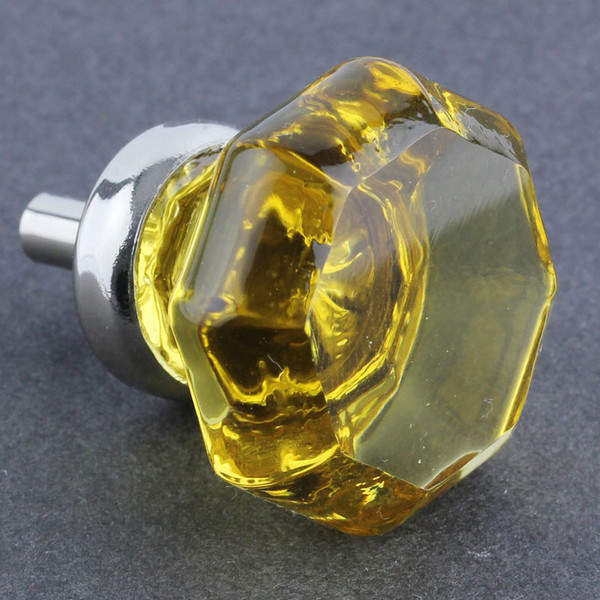 Amber Cut Glass Knob - Octagon w/ Chrome 36mm