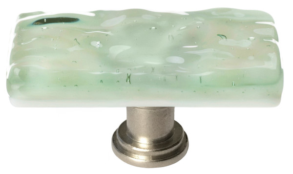 Skinny Glacier spruce green long knob with satin nickel base