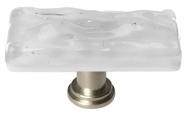 Skinny Glacier blue-gray long knob with satin nickel base