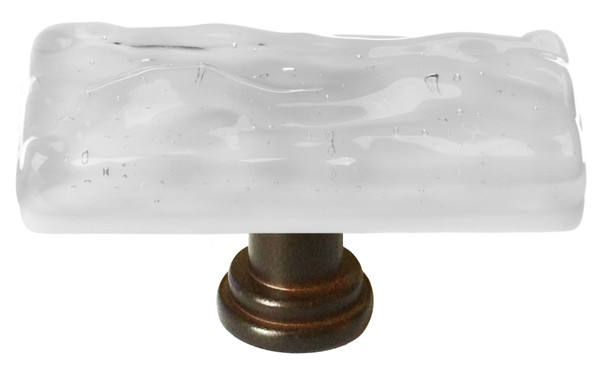 Skinny Glacier blue-gray long knob with oil rubbed bronze base