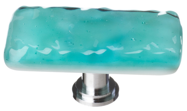 Glacier aqua long knob with polished chrome base