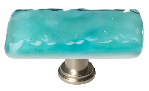 Glacier aqua long knob with satin nickel base