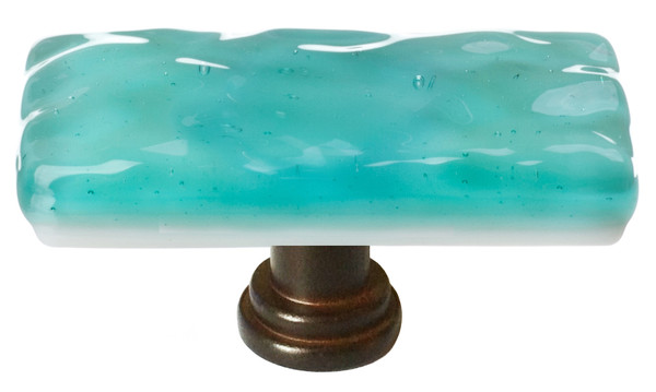 Skinny Glacier aqua long knob with oil rubbed bronze base