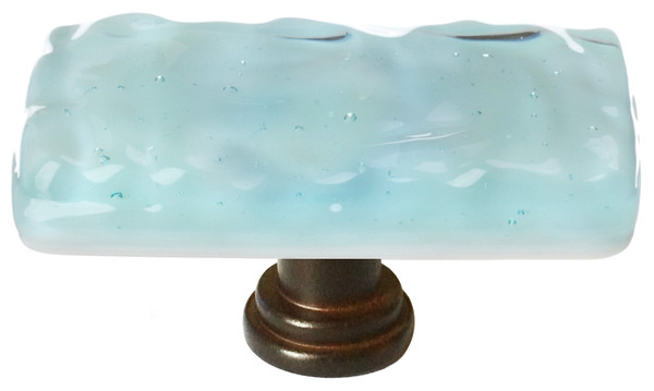 Glacier light aqua long knob with oil rubbed bronze base